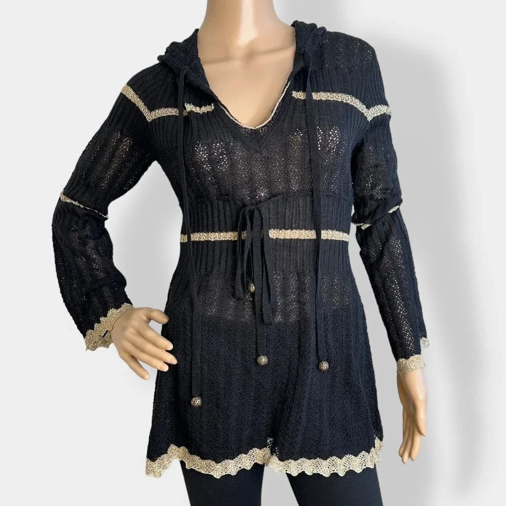 BCBGMAXAZRIA Black Knit‎ Hooded Top